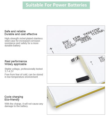 3.7V Rechargeable Li Ion Battery 3060MAh Li Polymer Cell With Customized Size