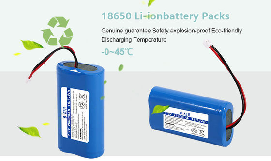 High Rate 7.2V 2600mAh Li-Ion 18650-2S-2J Lithium Ion Battery Pack for Flashlight Use