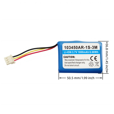 3.7V 1800mAh Lithium Ion Battery Cell 103450AR-1S-3M for Industrial Use
