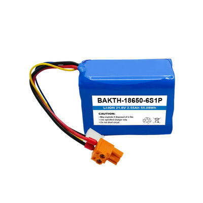 21.6V 2.55Ah 55.08Wh 18650 6S1P Rechargeable Battery Pack for Industrial Applications