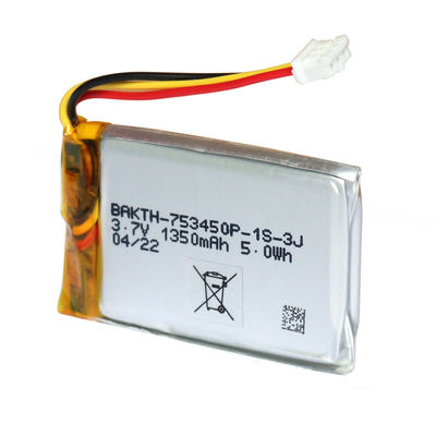 Consumer Electronics Use Li-Pol Battery 753450P-1S-3J 3.7v 1350mah Rechargeable Li-Po Lithium Ion Batteries Pack