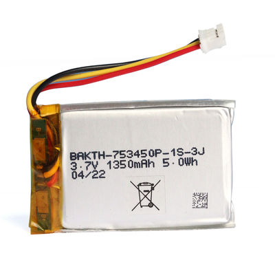 Consumer Electronics Use Li-Pol Battery 753450P-1S-3J 3.7v 1350mah Rechargeable Li-Po Lithium Ion Batteries Pack
