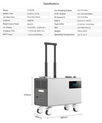 Outdoor Portable Power Station LiFePO4 51.2V 72Ah Lithium Iron Phosphate Battery With Wheel