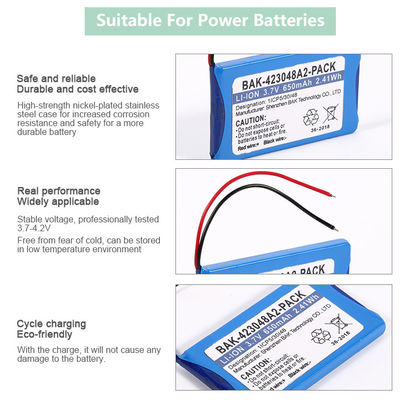 Small Capacity Rechargeable 423048A2 3.7V 650mAh Square Li-Ion Battery Pack for Digital Product