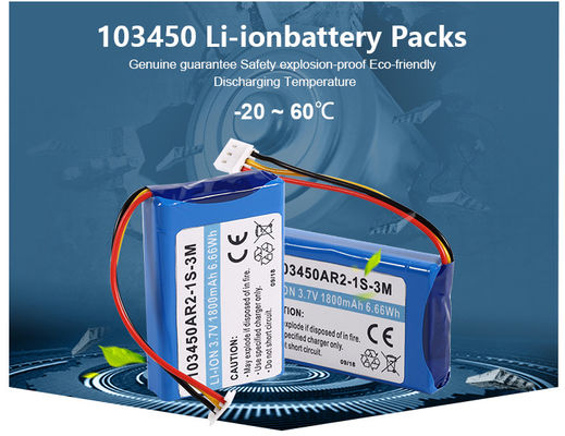 Multipurpose 103450AR2-1S-3M 3.7V 1800mAh Rechargeable Flat Lithium Battery Packs for Fishing Apparatus