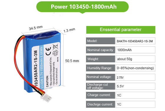 Multipurpose 103450AR2-1S-3M 3.7V 1800mAh Rechargeable Flat Lithium Battery Packs for Fishing Apparatus