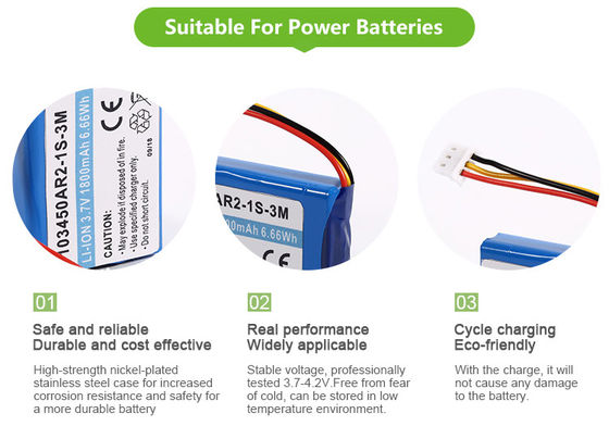 Multipurpose 103450AR2-1S-3M 3.7V 1800mAh Rechargeable Flat Lithium Battery Packs for Fishing Apparatus
