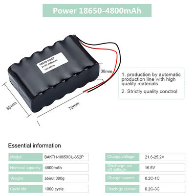 21.6V Rechargeable Lithium Ion 4800mAh 18650 Li-ion Battery Packs