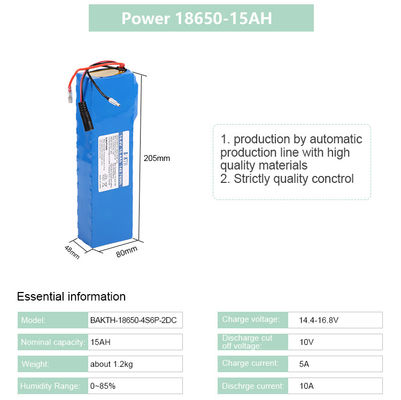 High Power Large Capacity  BAKTH-18650-4S6P-2DC 14.4V 10.4Ah Rechargeable Lithium Battery Pack for Electric Scooters