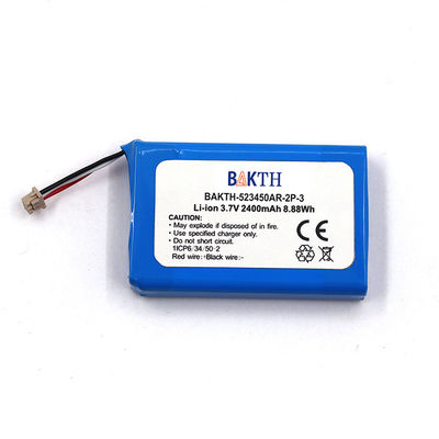 Customized Rechargeable Lithium Ion Battery Pack 523450AR 3.7V 2400mAh for Electric Consumer Appliance