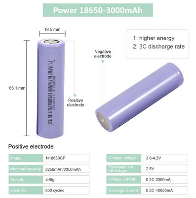 Combinable 18650CP Lithium Cell 3.6V 3400Mah 3350Mah 3250Mah Cylindrical Li-ion Battery