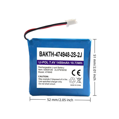 474948 Li Polymer Battery Pack 7.4V 1450mAh ODM With Advanced Technology