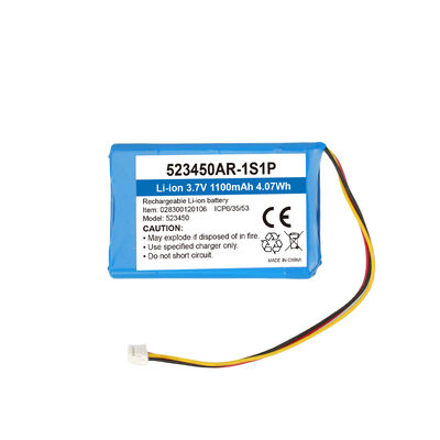 Custom Small Premium 3.7V 1100mAh 523450AR Li-ion Battery Pack with PCM 